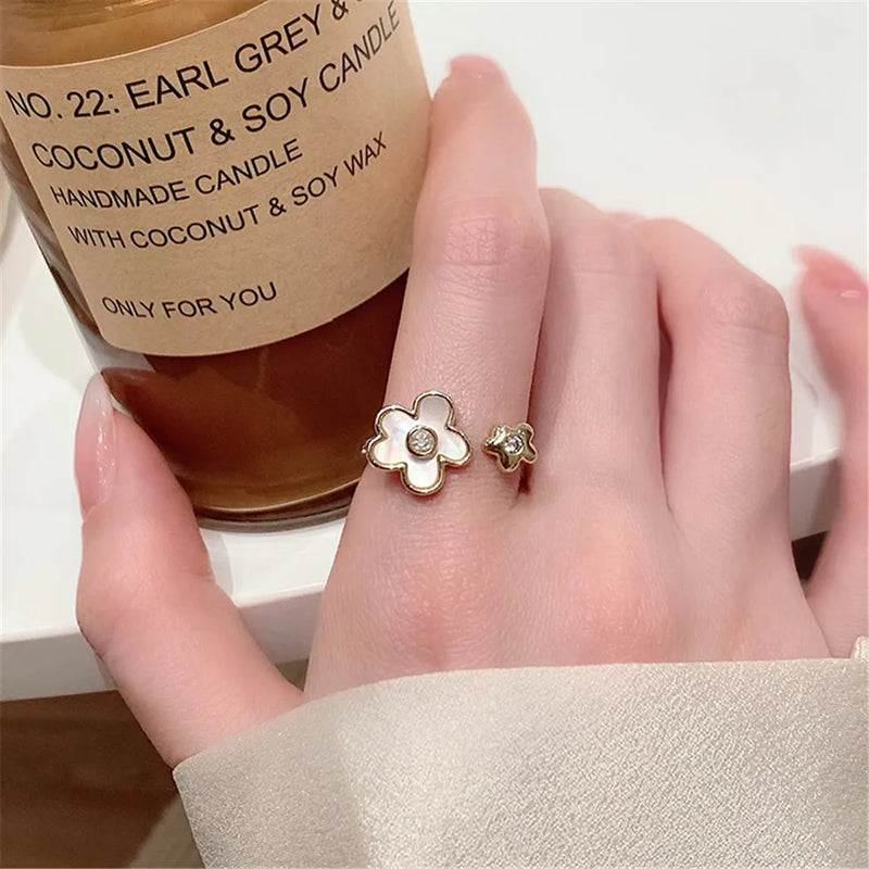 Mother-Of-Pearl Butterfly Flower Ring High-End Sense Female Adjustable Ring
