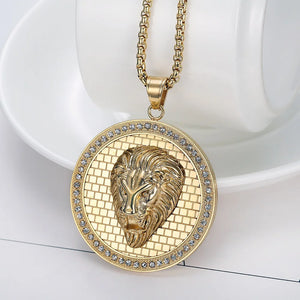 Plaid Lion Head Plate Domineering Necklace For Men