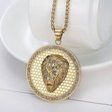 Plaid Lion Head Plate Domineering Necklace For Men