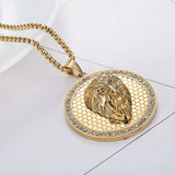 Plaid Lion Head Plate Domineering Necklace For Men