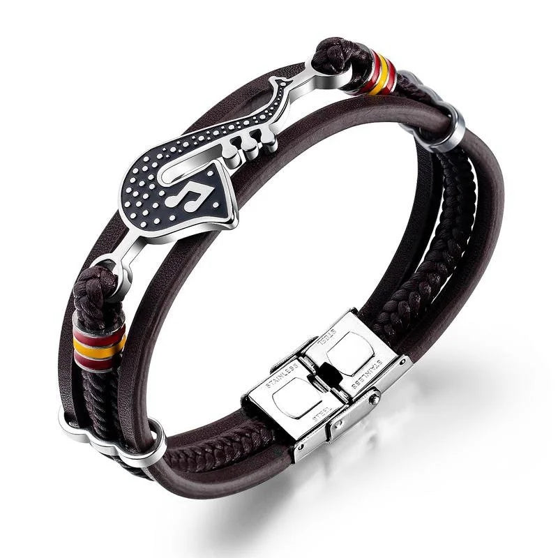 Music Note Saxophone Leather Bracelet Men