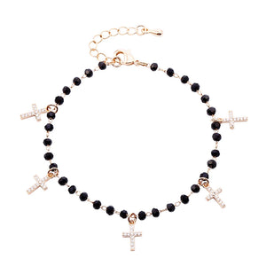 Zirconia Crystal Cross Charms Bracelet Silvery Tassel Jewelry