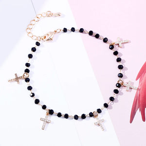 Zirconia Crystal Cross Charms Bracelet Silvery Tassel Jewelry