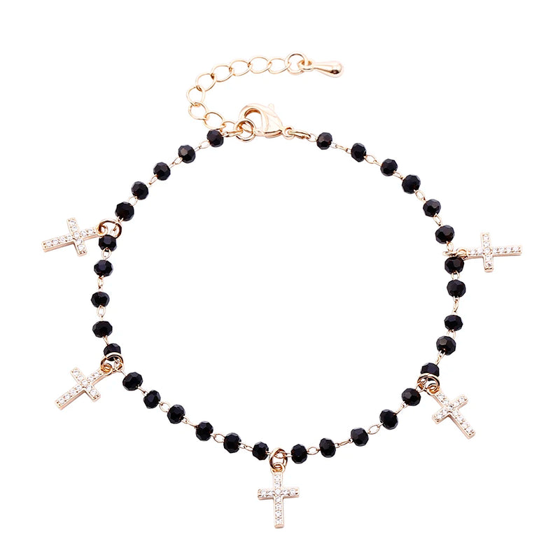 Zirconia Crystal Cross Charms Bracelet Silvery Tassel Jewelry