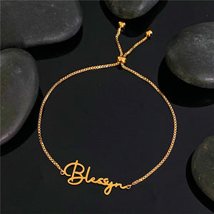 Personalized Name Bracelet for Women Stainless Steel Adjustable Box Chain