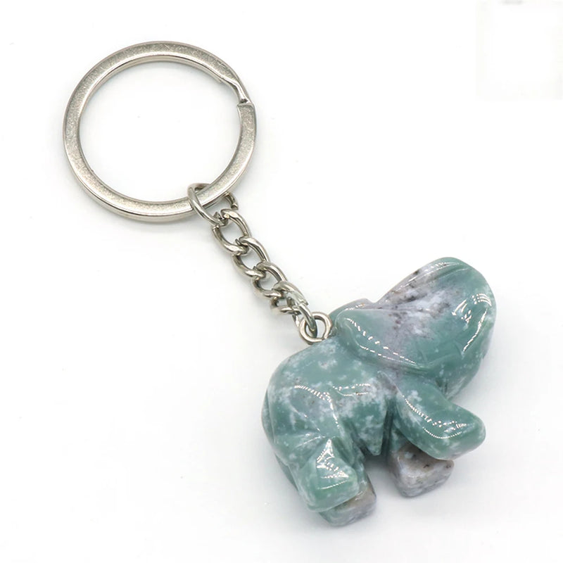 Natural Stone Elephant Pendant Keychain Unisex Jewelry