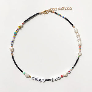 Personalized Name Necklace Black Rice Beads Natural Pearl Mix and Match Jewelry
