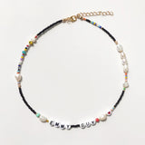 Personalized Name Necklace Black Rice Beads Natural Pearl Mix and Match Jewelry