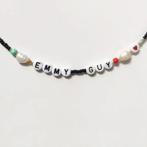 Personalized Name Necklace Black Rice Beads Natural Pearl Mix and Match Jewelry