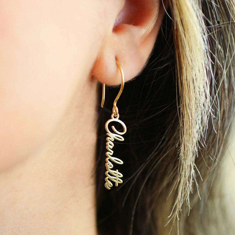 Personalized Vertical Name Earrings Stainless Steel Gift