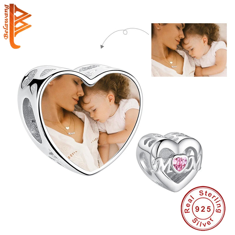 925 Sterling Silver Mom Love Heart Bead for Bracelet DIY Jewelry Making