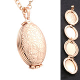 Photo Frame Memory Locket Pendant Necklace Gold Rose Flower Jewelry