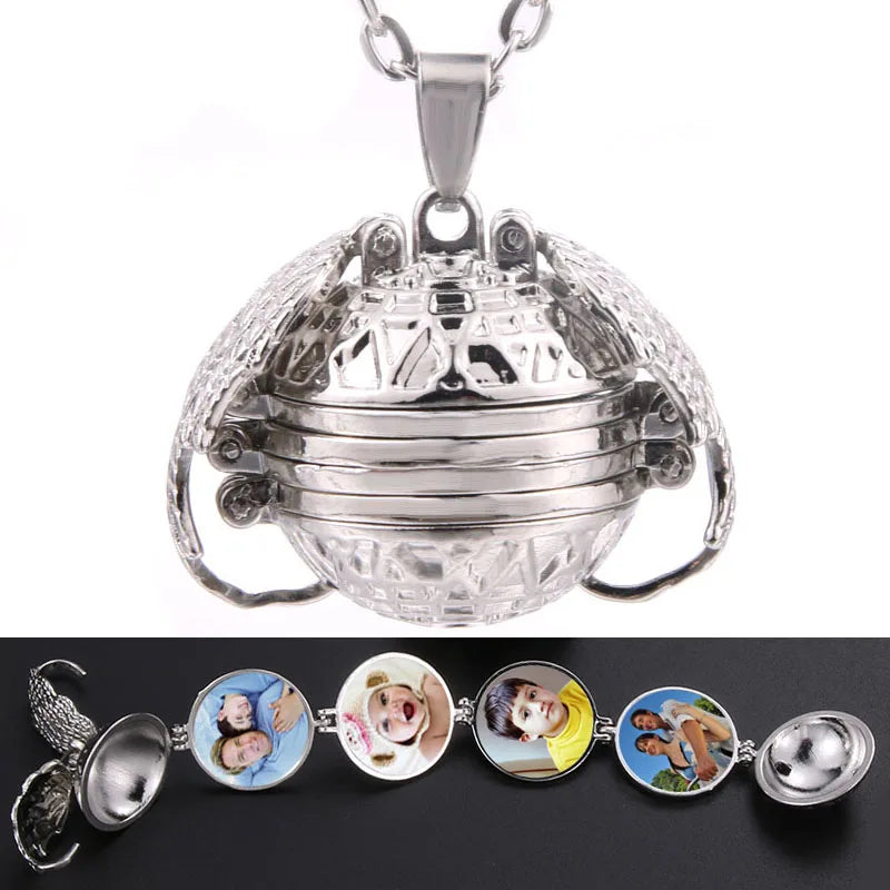 Photo Frame Memory Locket Pendant Necklace Gold Rose Flower Jewelry