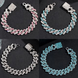 Pink Iced Out Crystal Prong Cuban Link Chain Bracelet for Women