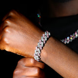 Pink Iced Out Crystal Prong Cuban Link Chain Bracelet for Women
