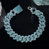 Pink Iced Out Crystal Prong Cuban Link Chain Bracelet for Women