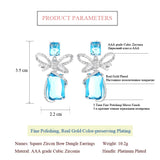 Pink Bowknots Earrings For Women Square Cubic Zircon Bow Jewelry