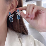Pink Bowknots Earrings For Women Square Cubic Zircon Bow Jewelry