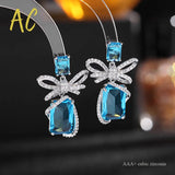 Pink Bowknots Earrings For Women Square Cubic Zircon Bow Jewelry
