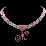 Pink Crystal A-Z Initial Cursive Letter Pendant Necklace for Women