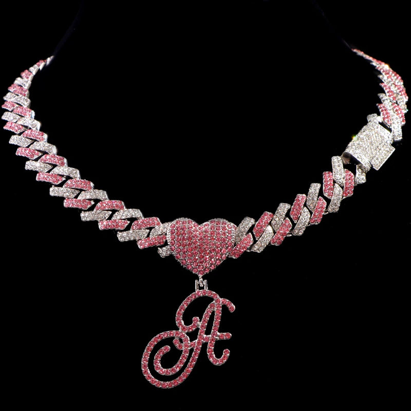 Pink Crystal A-Z Initial Cursive Letter Pendant Necklace for Women