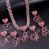 Pink Crystal A-Z Initial Cursive Letter Pendant Necklace for Women