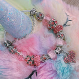 Pink Crystal Love Heart Charm Bracelet For Women European DIY Beads Bracelets