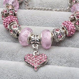 Pink Crystal Love Heart Charm Bracelet For Women European DIY Beads Bracelets