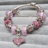 Pink Crystal Love Heart Charm Bracelet For Women European DIY Beads Bracelets