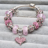 Pink Crystal Love Heart Charm Bracelet For Women European DIY Beads Bracelets