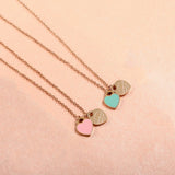 Double Heart Pendant Necklace Stainless Steel Chain Link Jewelry Gift