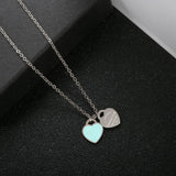 Double Heart Pendant Necklace Stainless Steel Chain Link Jewelry Gift