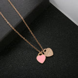 Double Heart Pendant Necklace Stainless Steel Chain Link Jewelry Gift