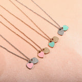 Double Heart Pendant Necklace Stainless Steel Chain Link Jewelry Gift