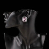 Pink Multicolor Crystal Oblong Clip Earrings Rhinestones
