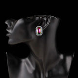 Pink Multicolor Crystal Oblong Clip Earrings Rhinestones