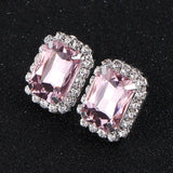 Pink Multicolor Crystal Oblong Clip Earrings Rhinestones