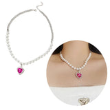Pink Zircon Heart Pendant Necklace with Sweet Pearls