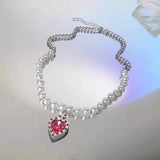 Pink Zircon Heart Pendant Necklace with Sweet Pearls