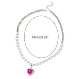 Pink Zircon Heart Pendant Necklace with Sweet Pearls