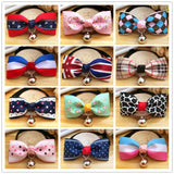 Pet Cat Dog Bow Necklace Collar Plaid Striped Bell Polyester