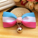 Pet Cat Dog Bow Necklace Collar Plaid Striped Bell Polyester