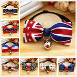 Pet Cat Dog Bow Necklace Collar Plaid Striped Bell Polyester