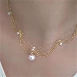 Palace Wind Wave pearl Fishtail Necklace Female Lace Collar Chain Pearl