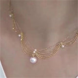 Palace Wind Wave pearl Fishtail Necklace Female Lace Collar Chain Pearl