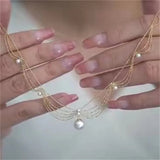 Palace Wind Wave pearl Fishtail Necklace Female Lace Collar Chain Pearl