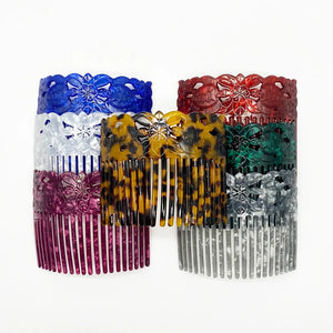 Wide Hair Combs Turtle Flower Carved Shell Combs For Ladies