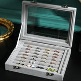 Portable Velvet Jewelry Ring Display Glass Tray Holder