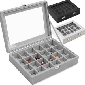 Portable Velvet Jewelry Ring Display Glass Tray Holder