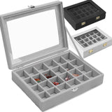 Portable Velvet Jewelry Ring Display Glass Tray Holder